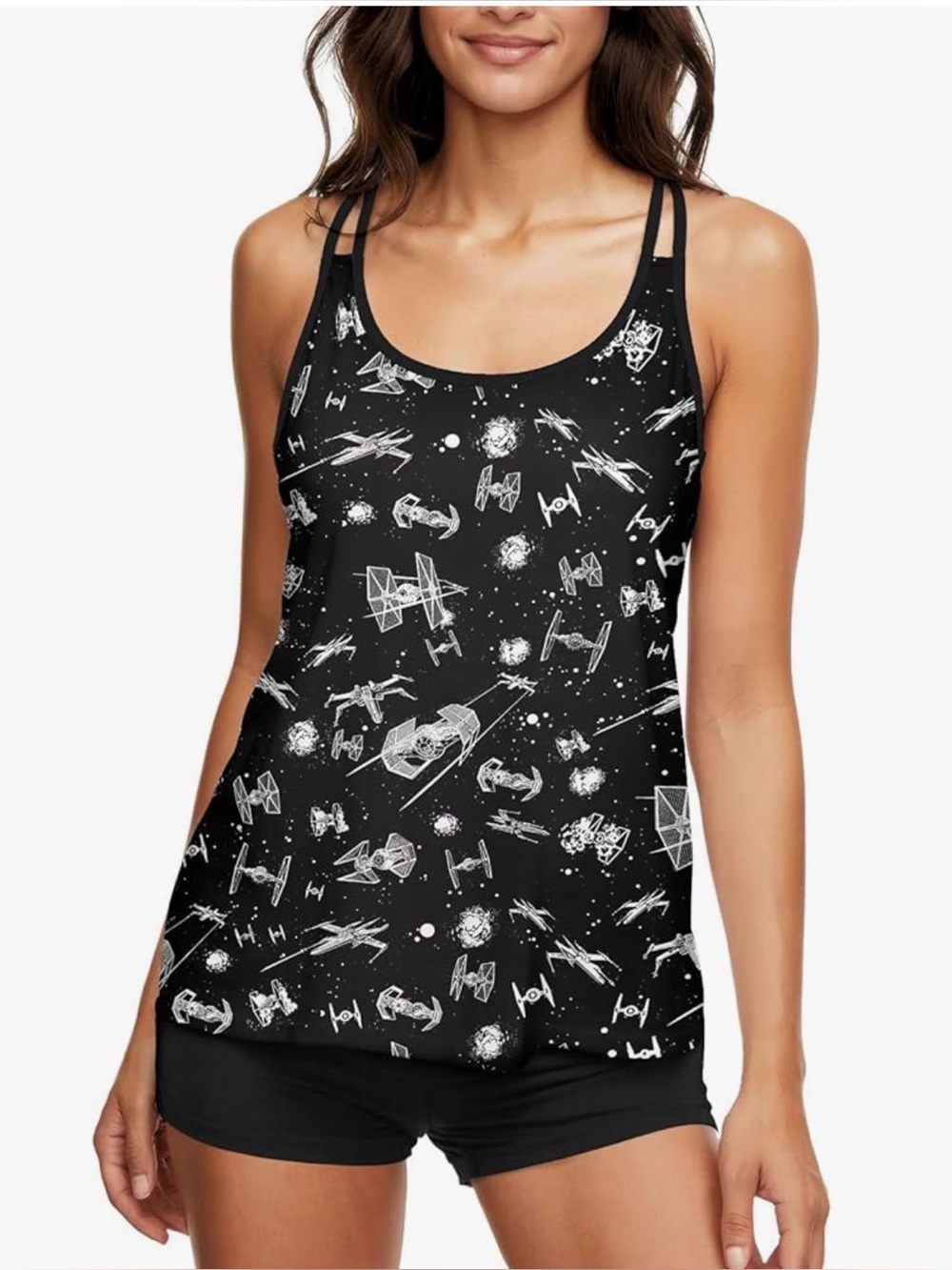 Hunt Dani Black Star Wars Patterned Racerback Tank XL Top NWT